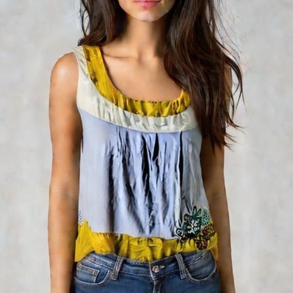 Johnny Was Tops - Johnny Was Womens Silk-Blend Embroidered Striped Tank